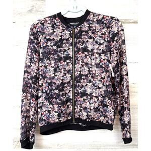 About A Girl Womens XS Black Multi Floral Sheer Bomber Zip Jacket Spring NEW